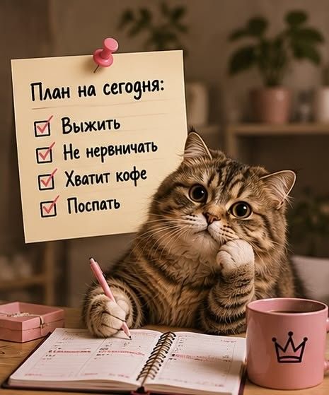 План на сегодня: Выжить, Не нервничать, Хватит кофе, Поспать