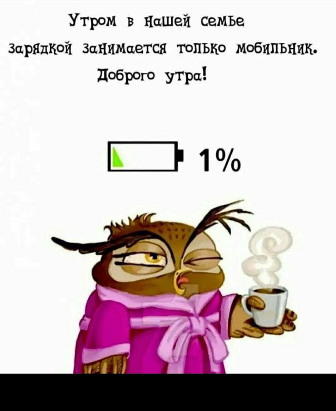 Утром в нашей семье зарядкой занимается только мобильник. Доброго утра!