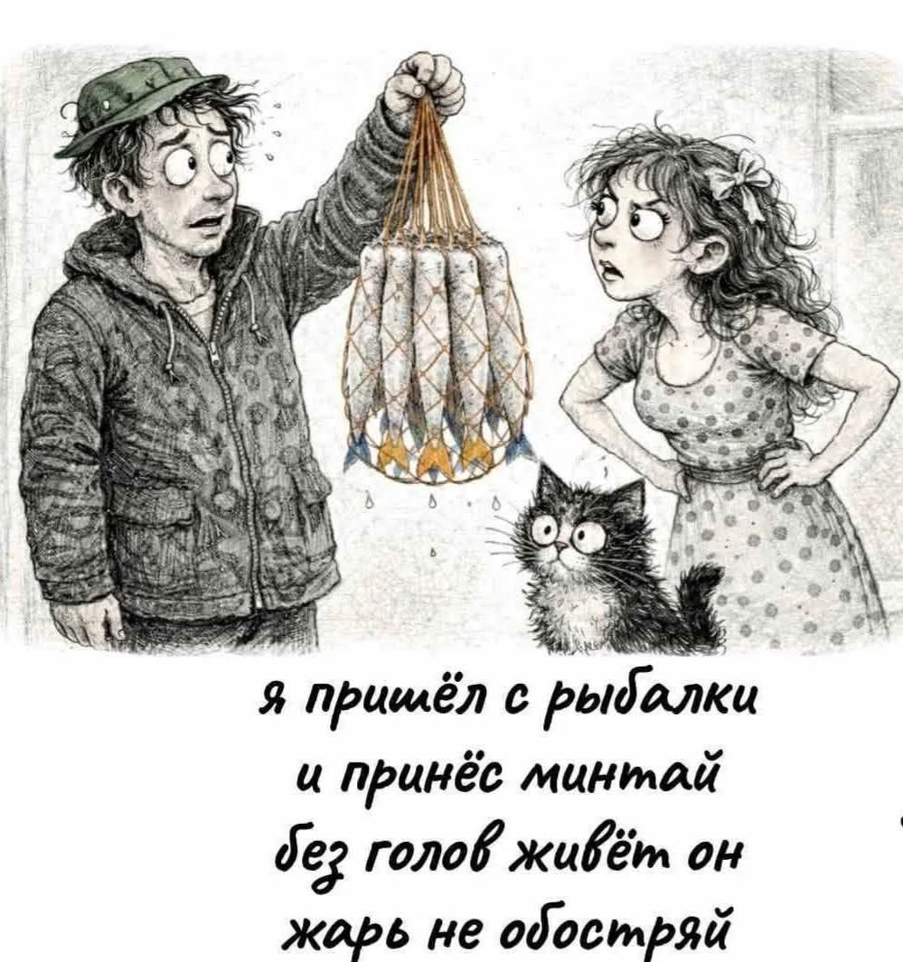я пришёл с рыбалки и принёс минтай без голов живёт он жарь не обостряй