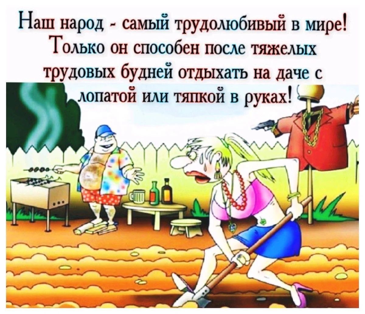 Наш народ - самый трудолюбивый в мире! Только он способен после тяжелых трудовых будней отдыхать на даче с лопатой или тяпкой в руках!