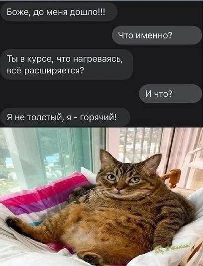 Боже, до меня дошло!!! Что именно? Ты в курсе, что нагреваюсь, всё расширяется? И что? Я не толстый, я - горячий!