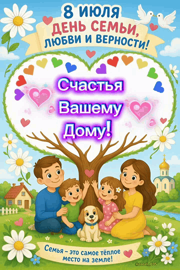 8 июля День семьи, любви и верности! Счастья Вашему Дому! Семья - это самое тёплое место на земле!