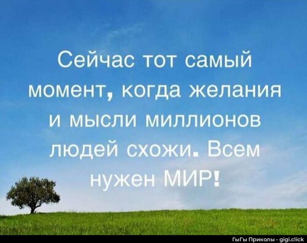 Сейчас тот самый момент, когда желания и мысли миллионов людей схожи. Всем нужен МИР!