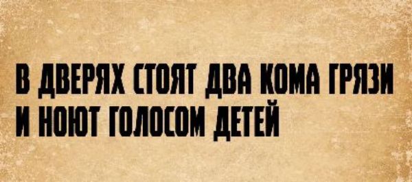 В ДВЕРЯХ СТОЯТ ДВА КОМА ГРЯЗИ И НОЮТ ГОЛОСОМ ДЕТЕЙ