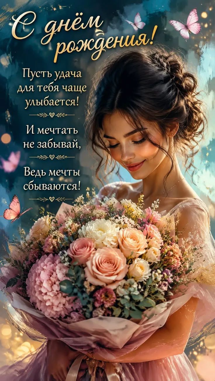 С днём рождения! Пусть удача для тебя чаще улыбается! И мечтать не забывай, Ведь мечты сбываются!