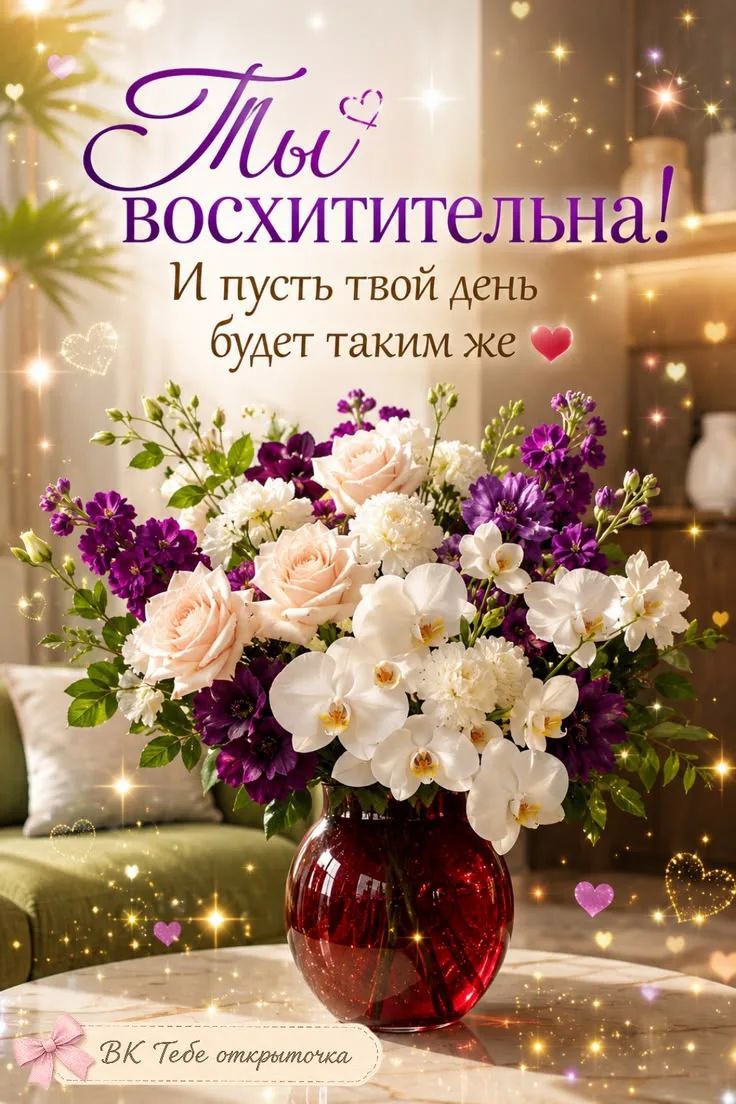 Ты восхитительна! И пусть твой день будет таким же. ВК Тебе открыточка