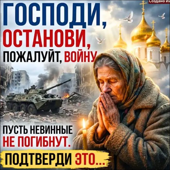 ГОСПОДИ, ОСТАНОВИ, ПОЖАЛУЙТ, ВОЙНУ. ПУСТЬ НЕВИННЫЕ НЕ ПОГИБНУТ. ПОДТВЕРДИ ЭТО... Создано ИИ