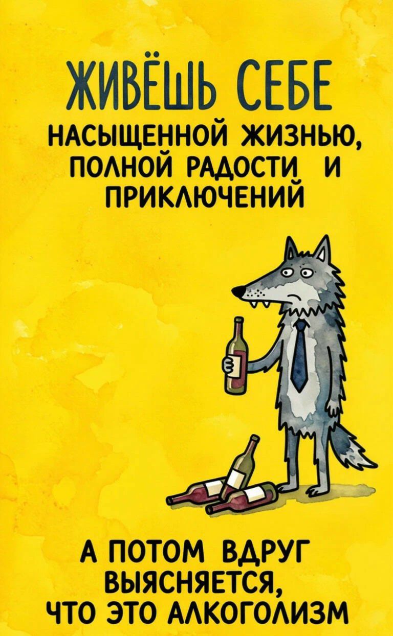 ЖИВЁШЬ СЕБЕ насыщенной жизнью, полной радости и приключений А ПОТОМ ВДРУГ выясняется, ЧТО ЭТО АЛКОГОЛИЗМ