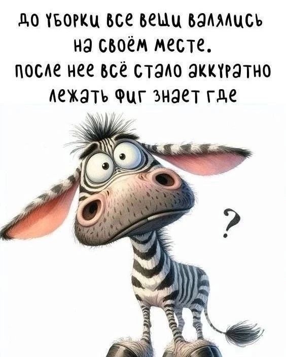 До уборки все вещи валялись на своём месте. После неё всё стало аккуратно лежать фиг знает где