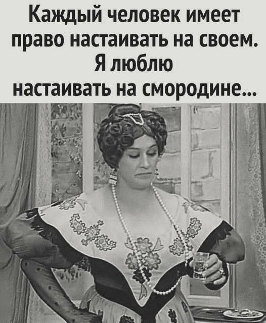 Каждый человек имеет право настаивать на своем. Я люблю настаивать на смородине...