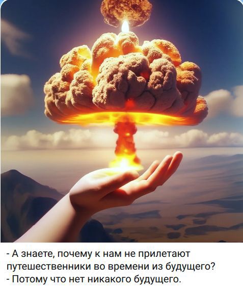 - А знаете, почему к нам не прилетают путешественники во времени из будущего?
- Потому что нет никакого будущего.