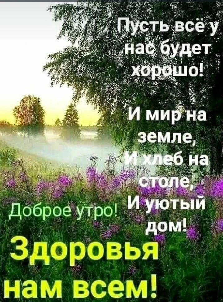 Пусть всё у нас будет хорошо! И мир на земле, И хлеб на столе, И уютный дом! Доброе утро! Здоровья нам всем!