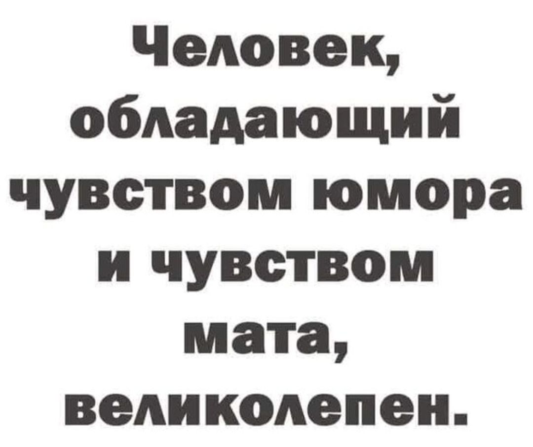 Человек, обладающий чувством юмора и чувством мата, великолепен.