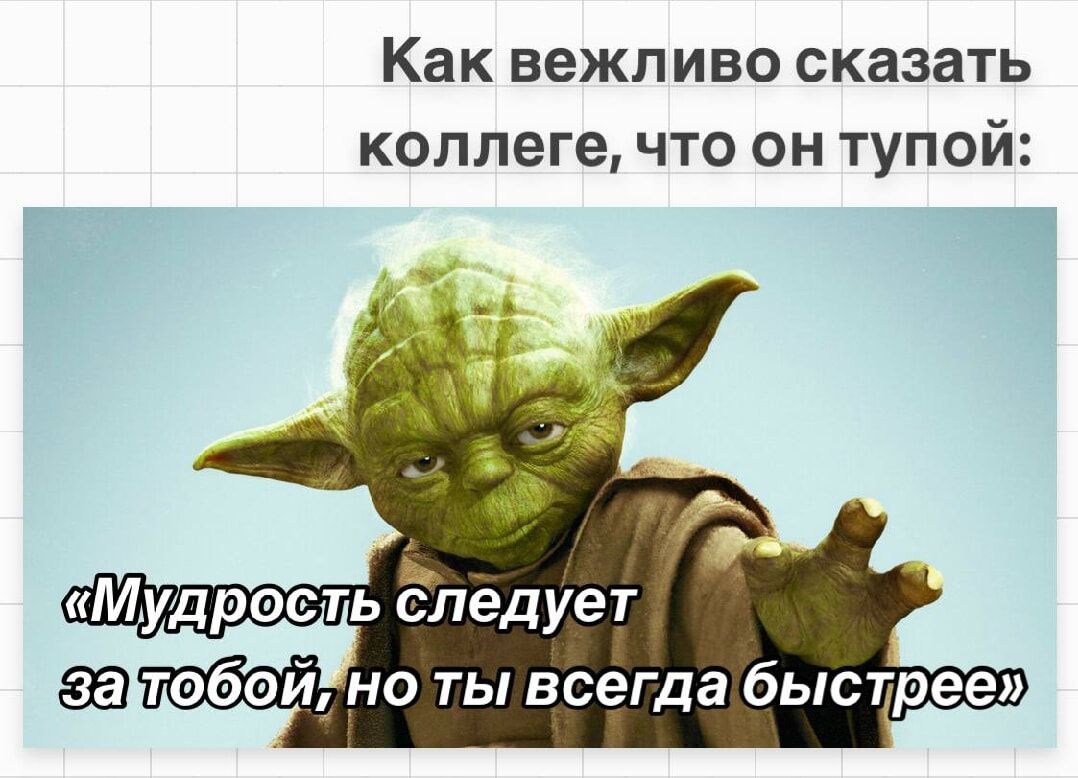 Как вежливо сказать коллеге, что он тупой: «Мудрость следует за тобой, но ты всегда быстрее»