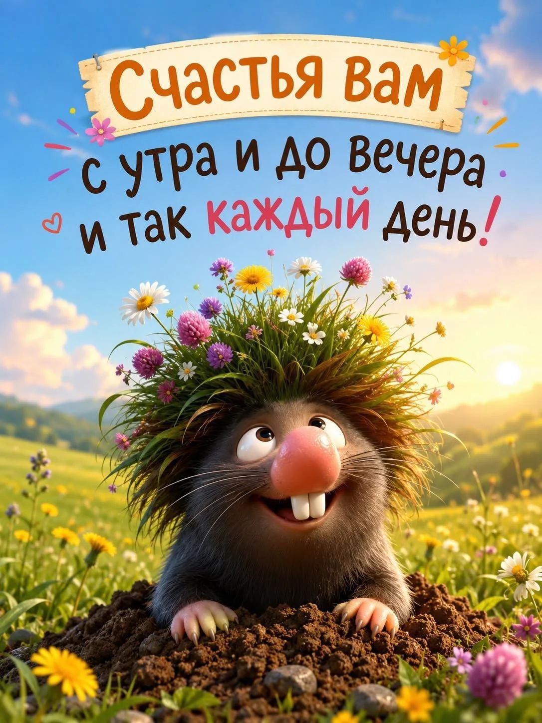 Счастья вам с утра и до вечера и так каждый день!