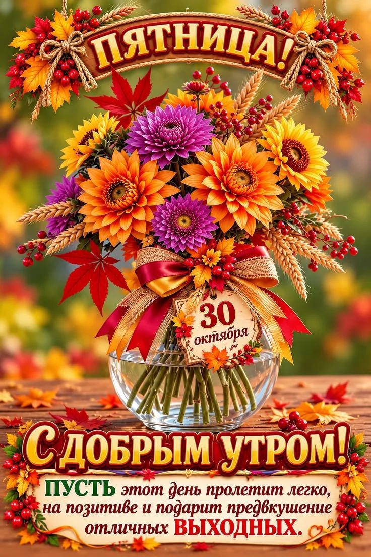 Пятница! 30 октября. С добрым утром! Пусть этот день пролетит легко, на позитиве и подарит предвкушение отличных выходных.
