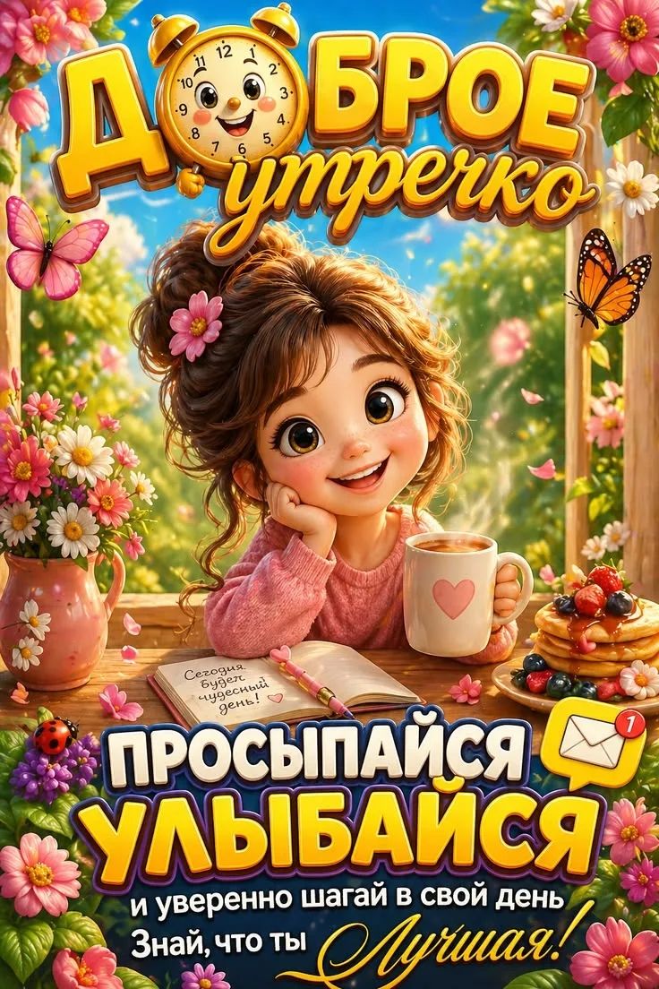 Доброе утречко Сегодня будет чудесный день! Просыпайся Улыбайся и уверенно шагай в свой день Знай, что ты Лучшая!