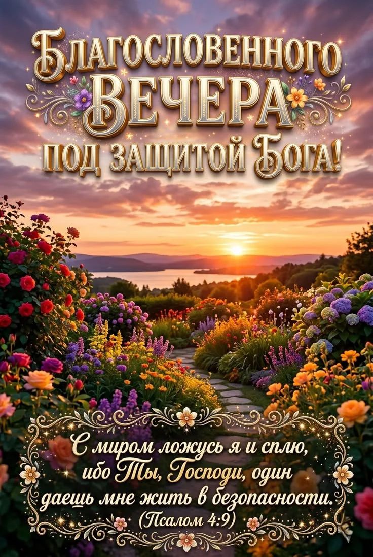 БЛАГОСЛОВЕННОГО ВЕЧЕРА ПОД ЗАЩИТОЙ БОГА! С миром ложусь я и сплю, ибо Ты, Господи, один даешь мне жить в безопасности. (Псалом 4:9)