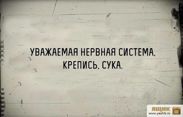 УВАЖАЕМАЯ НЕРВНАЯ СИСТЕМА, КРЕПИСЬ, СУКА.
