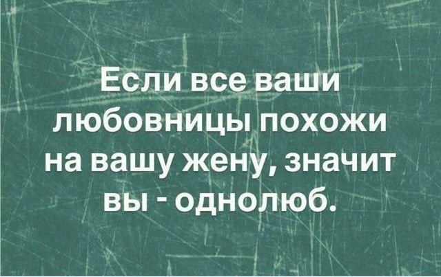 Если все ваши любовницы похожи на вашу жену, значит вы - однолюб.
