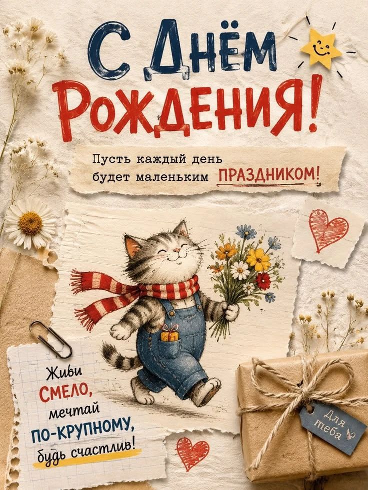 С днём рождения! Пусть каждый день будет маленьким праздником! Живи смело, мечтай по-крупному, будь счастлив! Для тебя