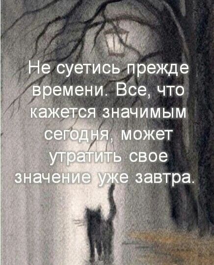 Не суетись прежде времени. Все, что кажется значимым сегодня, может утратить свое значение уже завтра.
