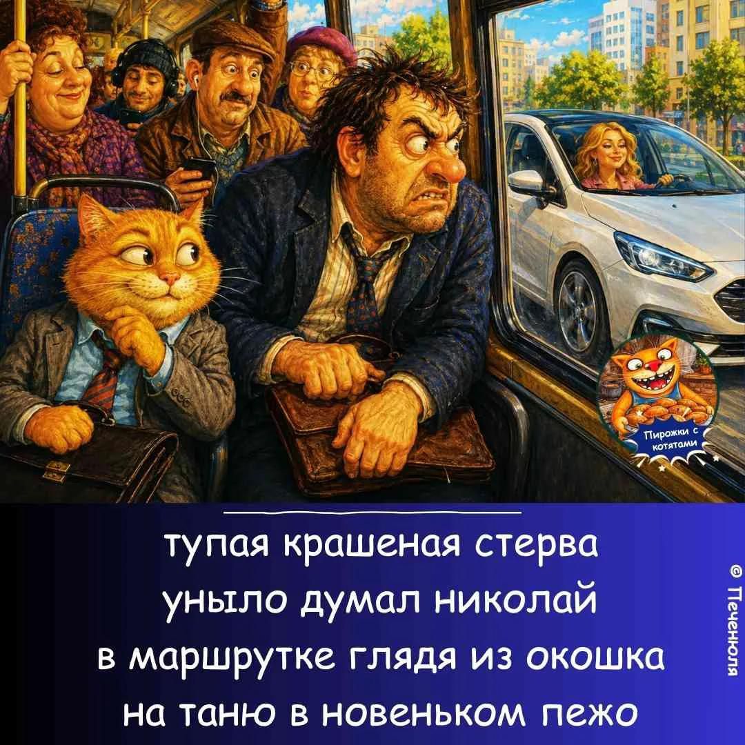 тупая крашеная стерва уныло думал николай в маршрутке глядя из окошка на таню в новеньком пежо. Пирожки с котятами.