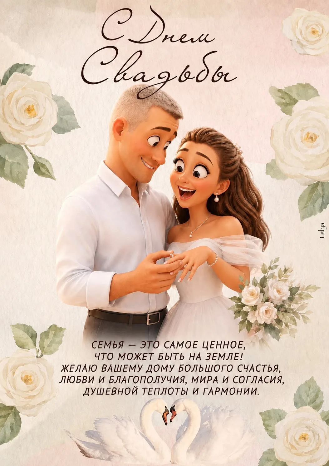 С Днем Свадьбы Семья — это самое ценное, что может быть на земле! Желаю вашему дому большого счастья, любви и благополучия, мира и согласия, душевной теплоты и гармонии.