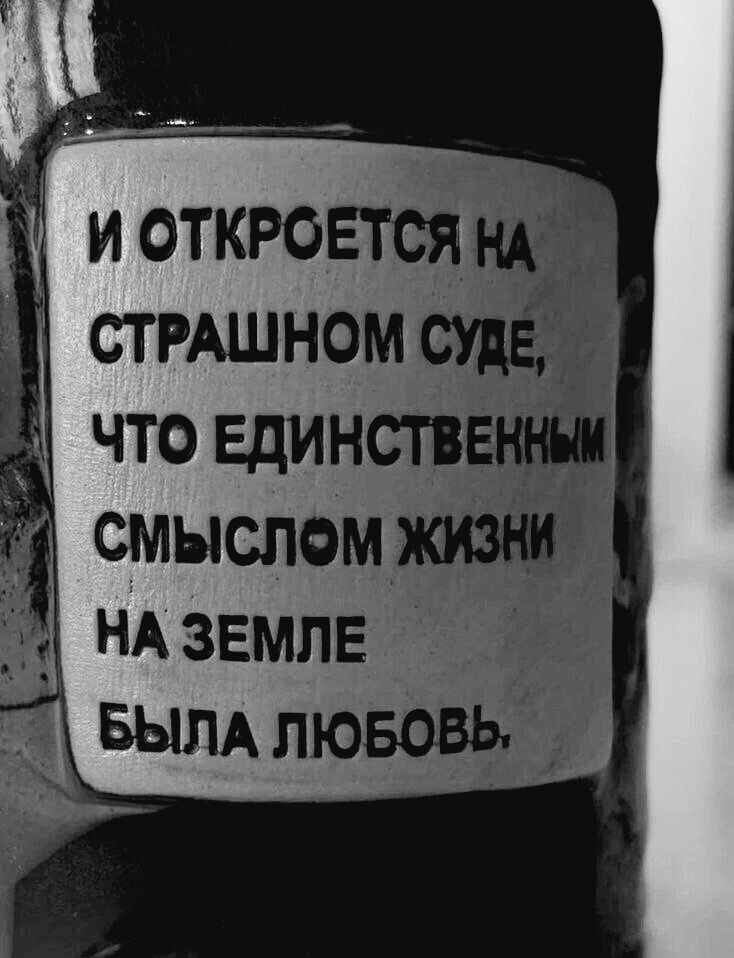 И ОТКРОЕТСЯ НА СТРАШНОМ СУДЕ, ЧТО ЕДИНСТВЕННЫМ СМЫСЛОМ ЖИЗНИ НА ЗЕМЛЕ БЫЛА ЛЮБОВЬ.