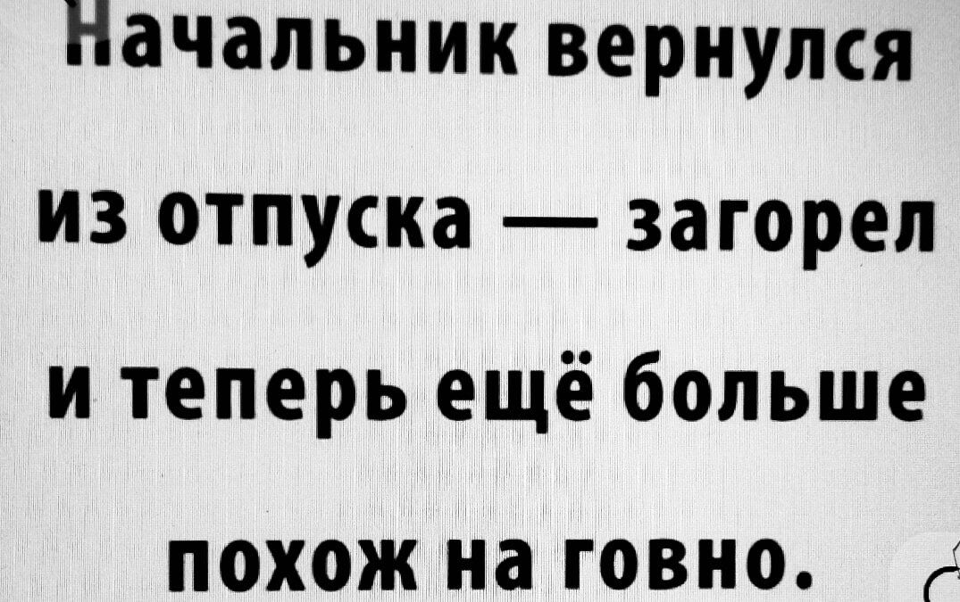 Начальник вернулся из отпуска — загорел и теперь ещё больше похож на говно.