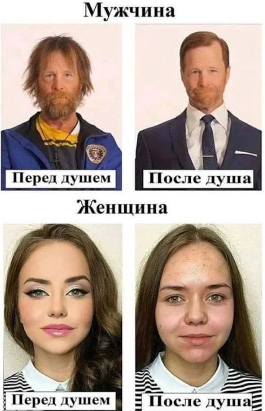 Мужчина Перед душем После душа Женщина Перед душем После душа