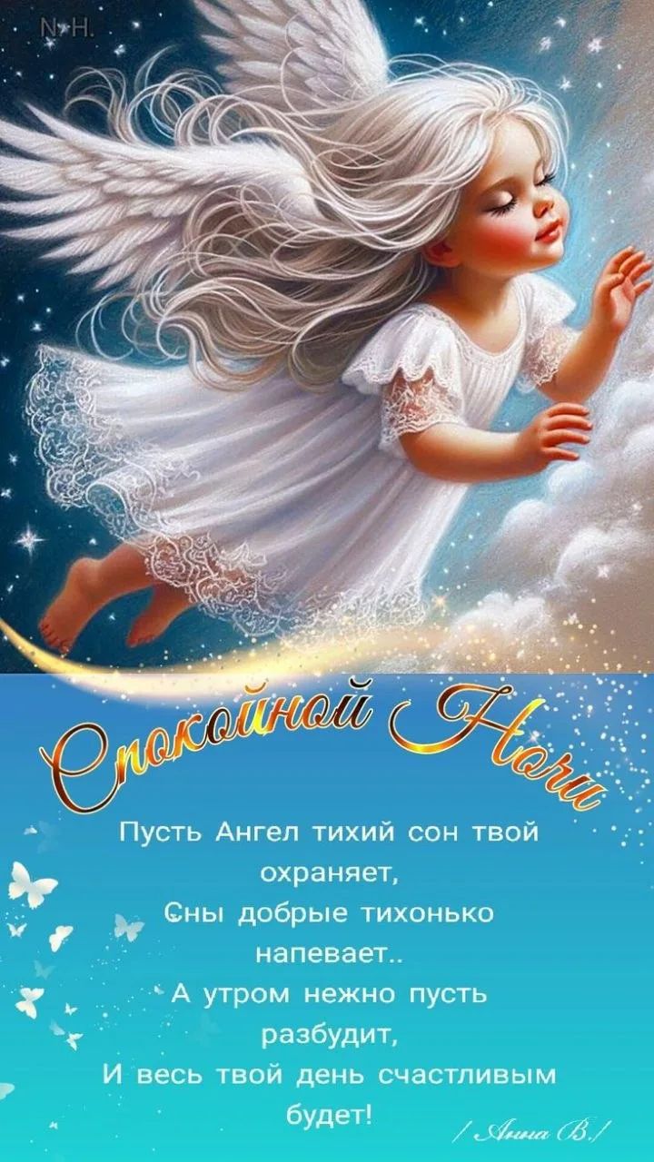 Спокойной ночи! Пусть Ангел тихий сон твой охраняет, Сны добрые тихонько напевает... А утром нежно пусть разбудит, И весь твой день счастливым будет!