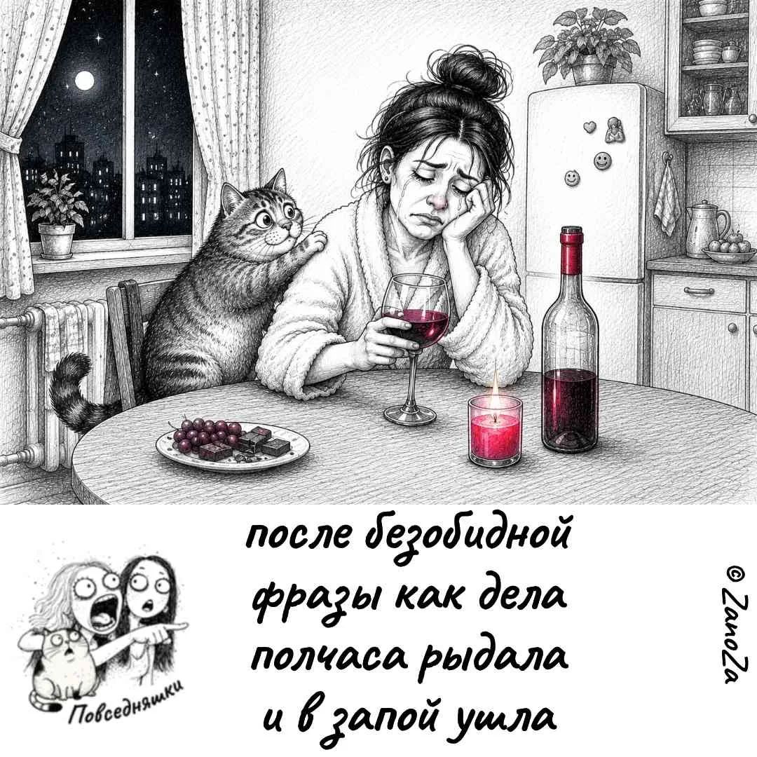 после безобидной фразы как дела полчаса рыдала и в запой ушла