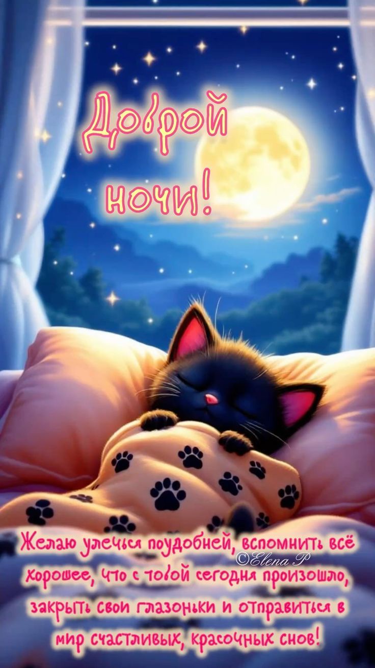 Доброй ночи! Желаю улечься поудобней, вспомнить всё хорошее, что с тобой сегодня произошло, закрыть свои глазоньки и отправиться в мир счастливых, красочных снов! ©Elena P