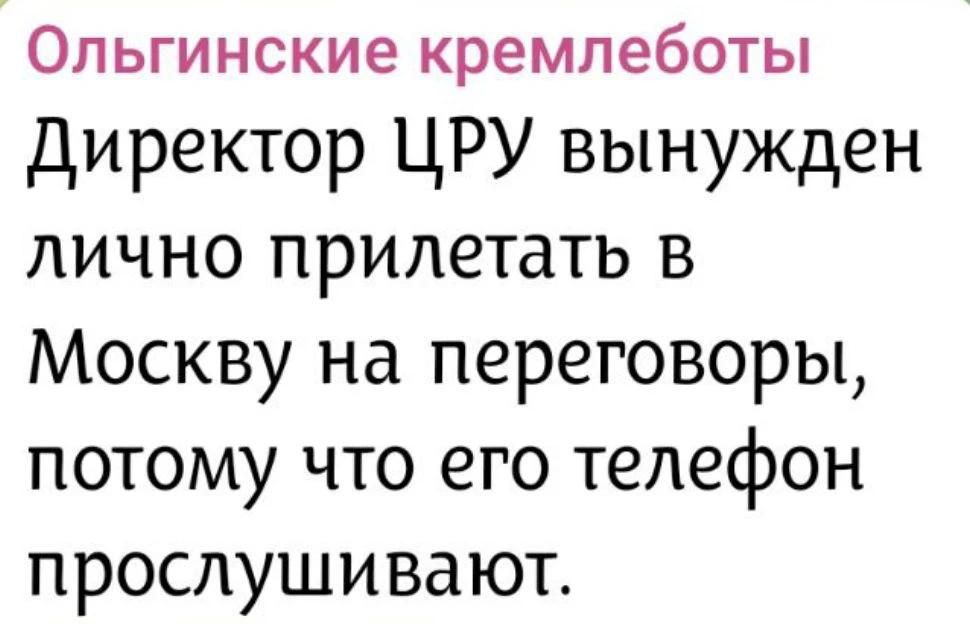 Ольгинские кремлеботы Директор ЦРУ вынужден лично прилетать в Москву на переговоры, потому что его телефон прослушивают.