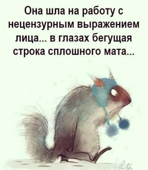 Она шла на работу с нецензурным выражением лица... в глазах бегущая строка сплошного мата...