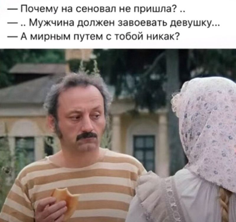 Почему на сеновал не пришла? .. Мужчина должен завоевать девушку... А мирным путем с тобой никак?