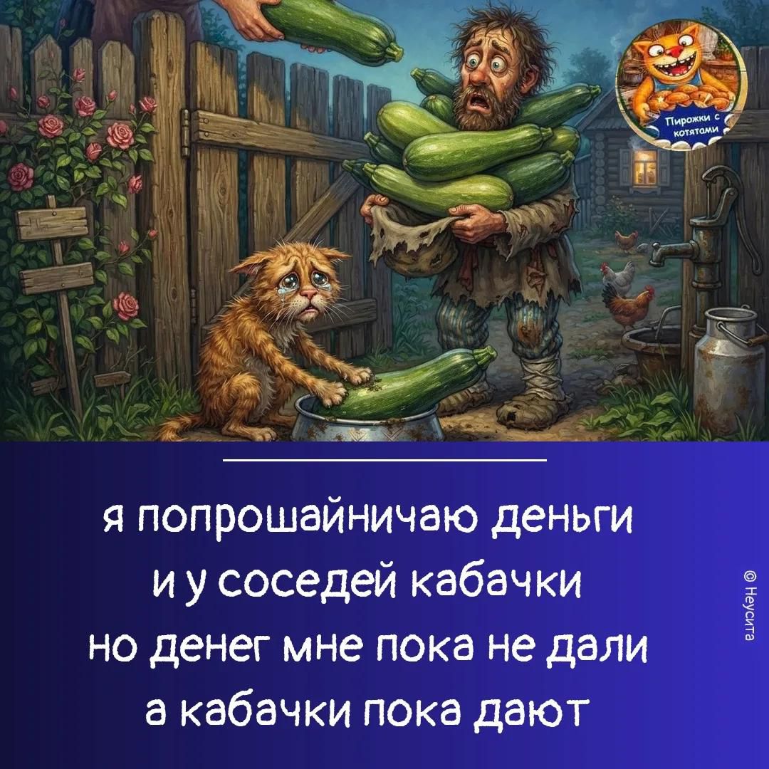 Я попрошайничаю деньги и у соседей кабачки, но денег мне пока не дали, а кабачки пока дают