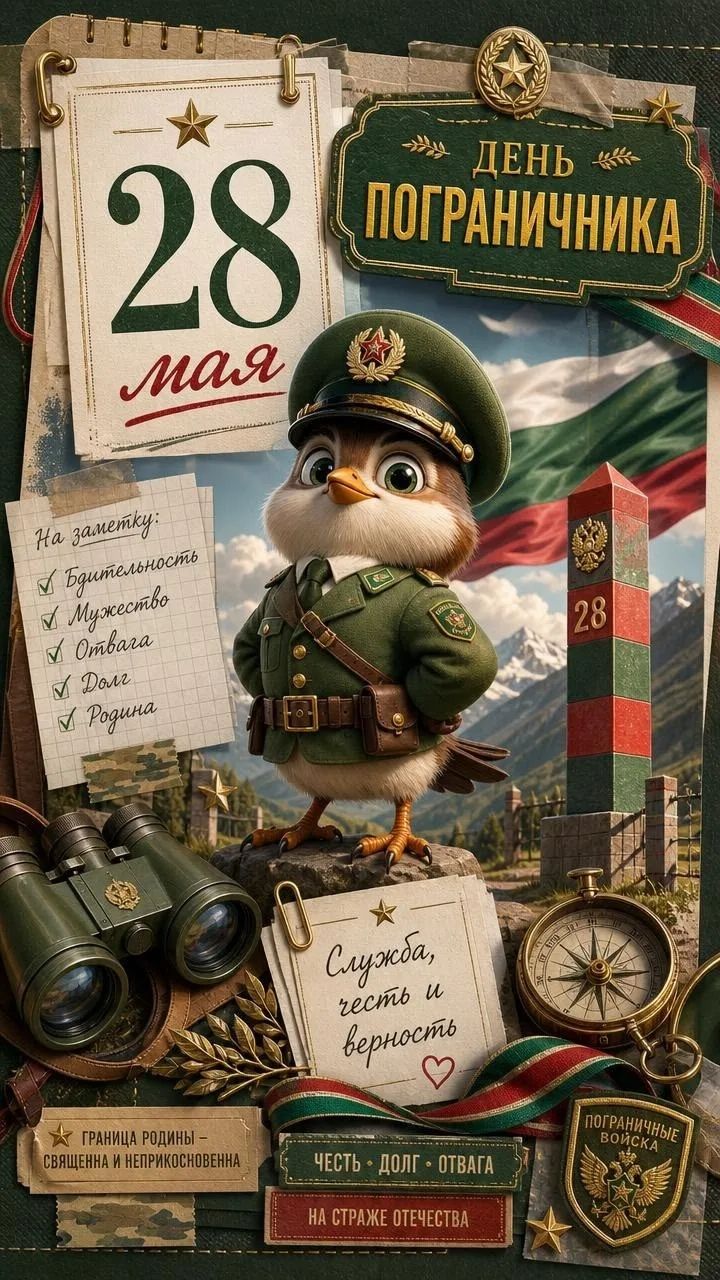 28 мая. День пограничника. На заметку: Бдительность, Мужество, Отвага, Долг, Родина. Служба, честь и верность. Граница Родины – священна и неприкосновенна. Честь • Долг • Отвага. На страже Отечества. Пограничные войска.