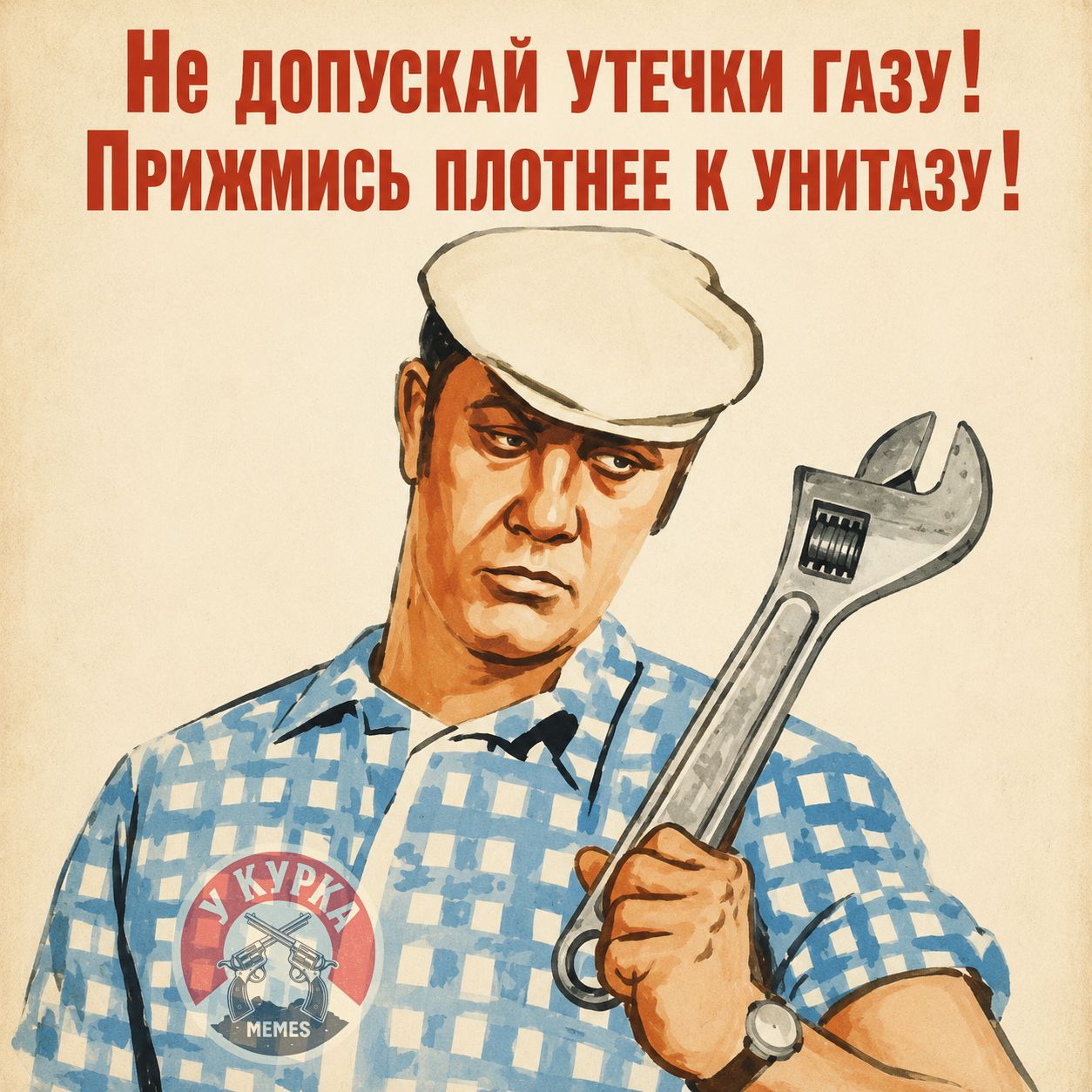 Не допускай утечки газу! Прижмись плотнее к унитазу!