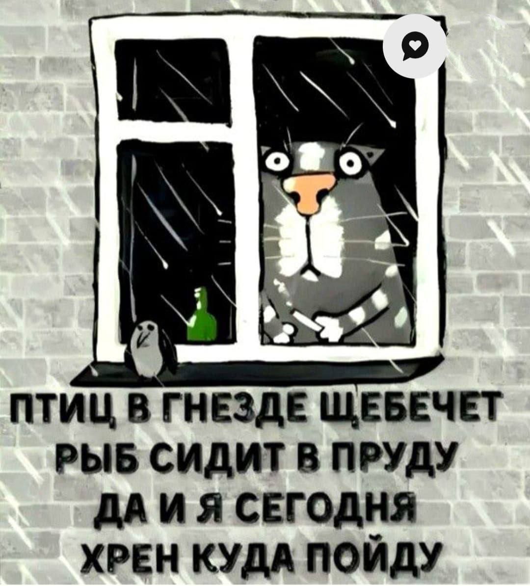 ПТИЦ В ГНЕЗДЕ ЩЕБЕЧЕТ РЫБ СИДИТ В ПРУДУ ДА И Я СЕГОДНЯ ХРЕН КУДА ПОЙДУ