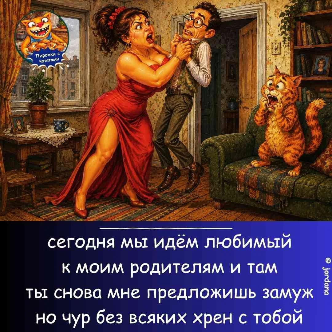 сегодня мы идём любимый к моим родителям и там ты снова мне предложишь замуж но чур без всяких хрен с тобой