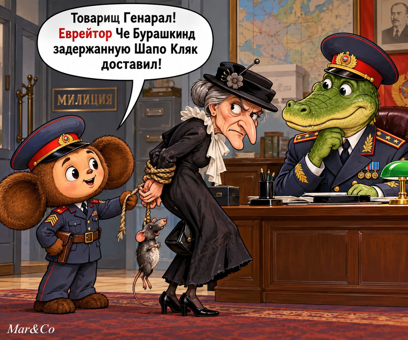 Товарищ Генарал! Еврейтор Че Бурашкинд задержанную Шапо Кляк доставил! МИЛИЦИЯ Mar&Co