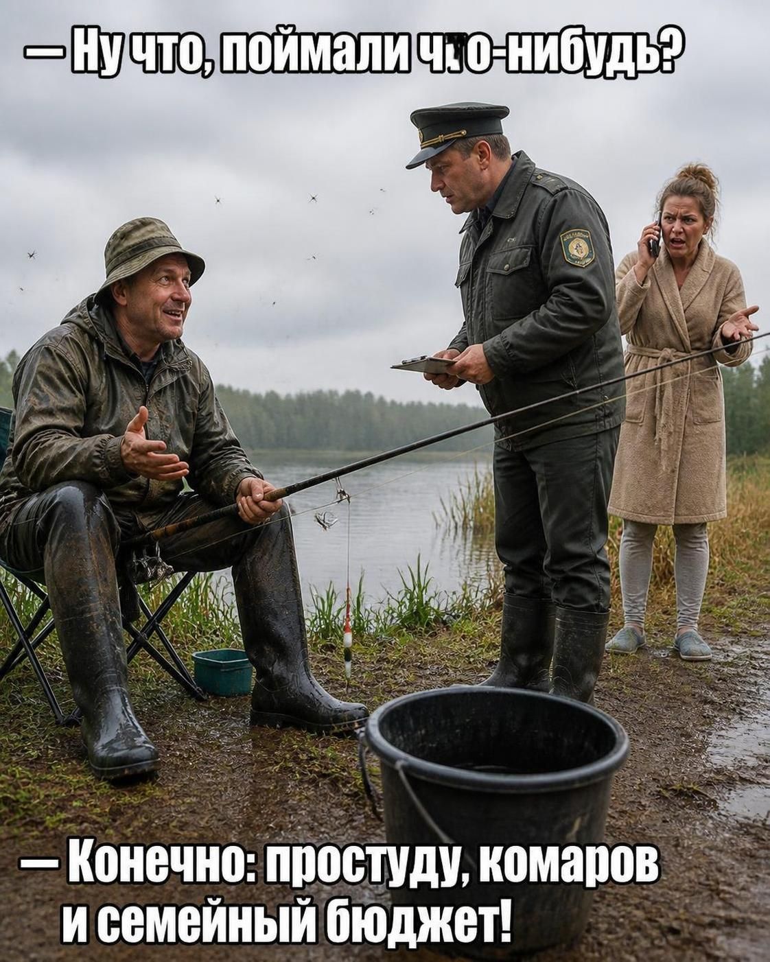 — Ну что, поймали что-нибудь? — Конечно: простуду, комаров и семейный бюджет!