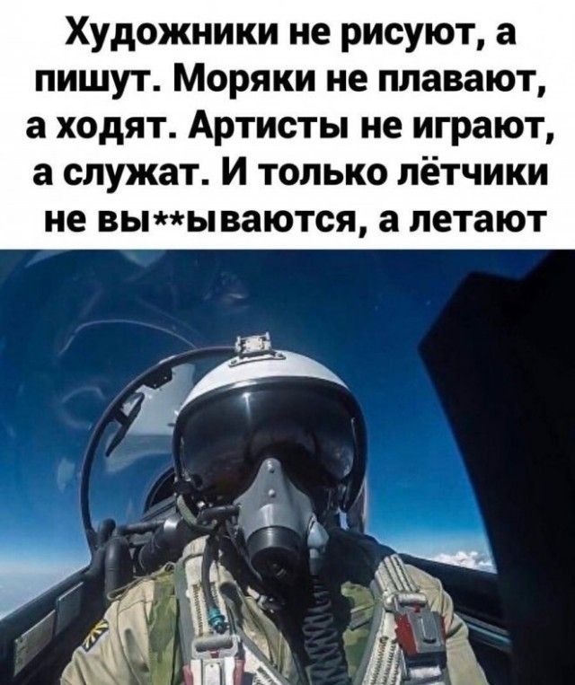 Художники не рисуют, а пишут. Моряки не плавают, а ходят. Артисты не играют, а служат. И только лётчики не вы**ываются, а летают