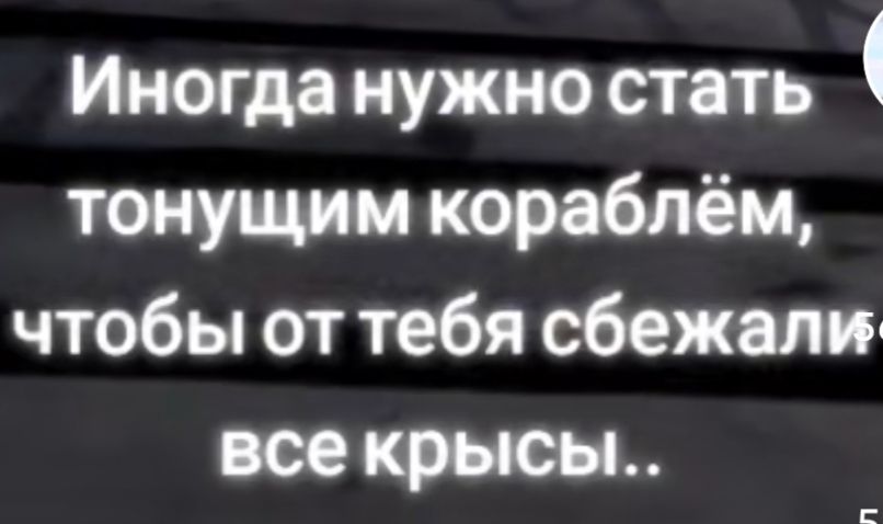 Иногда нужно стать тонущим кораблём, чтобы от тебя сбежали все крысы..