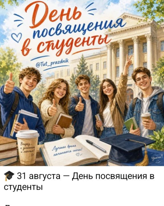 День посвящения в студенты @Tut_prazdnik Вперед к знаниям и мечтам! Лучшее время начинается сейчас! 31 августа — День посвящения в студенты