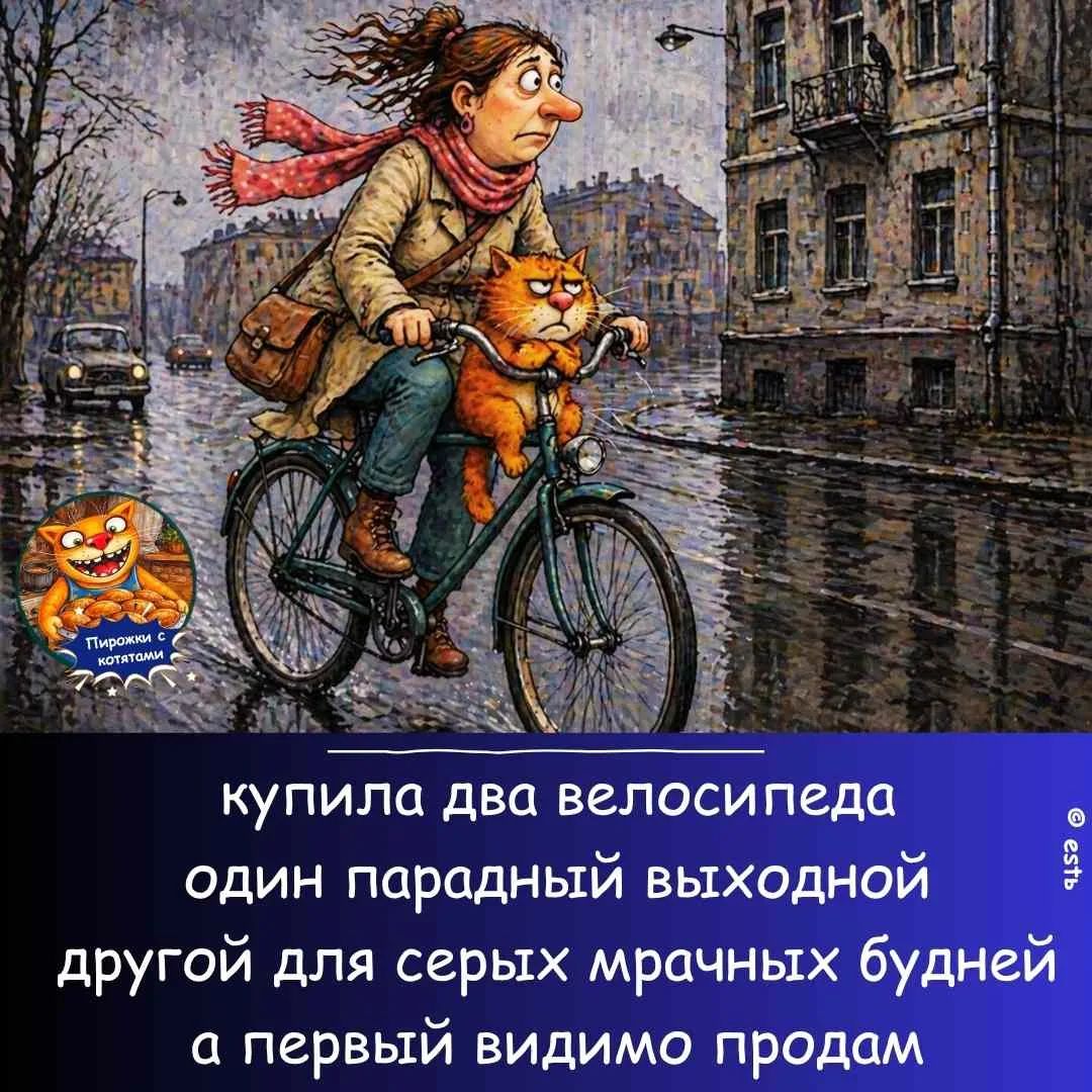 купила два велосипеда один парадный выходной другой для серых мрачных будней а первый видимо продам Пирожки с котятами