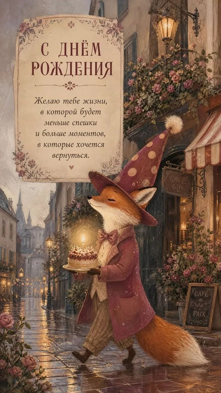 С ДНЁМ РОЖДЕНИЯ Желаю тебе жизни, в которой будет меньше спешки и больше моментов, в которые хочется вернуться. CAFE de la PAIX