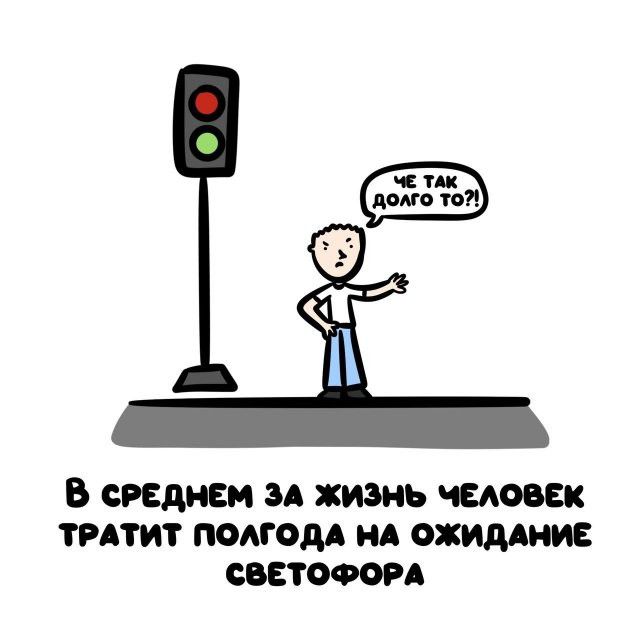ЧЕ ТАК ДОЛГО ТО?! В СРЕДНЕМ ЗА ЖИЗНЬ ЧЕЛОВЕК ТРАТИТ ПОЛГОДА НА ОЖИДАНИЕ СВЕТОФОРА